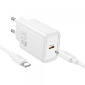 Incarcator Retea Cu Cablu USB-C HOCO N60, 20W, 3A, 1 x USB-C, Alb