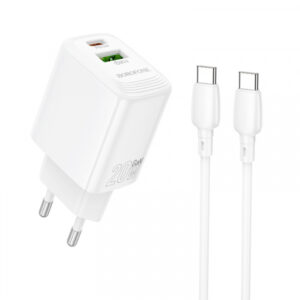 Incarcator Retea Cu Cablu USB-C Borofone BN27 Fuente, 20W, 3A, 1 x USB-A - 1 x USB-C, Alb