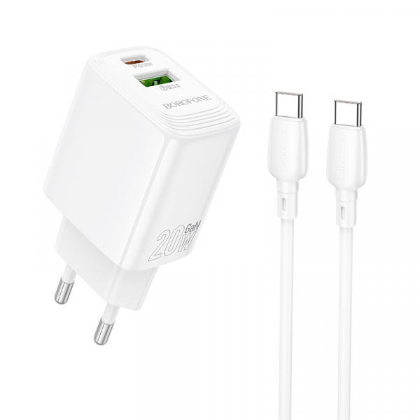 Incarcator Retea Cu Cablu USB-C Borofone BN27 Fuente, 20W, 3A, 1 x USB-A - 1 x USB-C, Alb