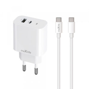 Incarcator Retea Cu Cablu USB-C MaXlife MXTC-06-20AC, 20W, 3A, 1 x USB-A - 1 x USB-C, Alb