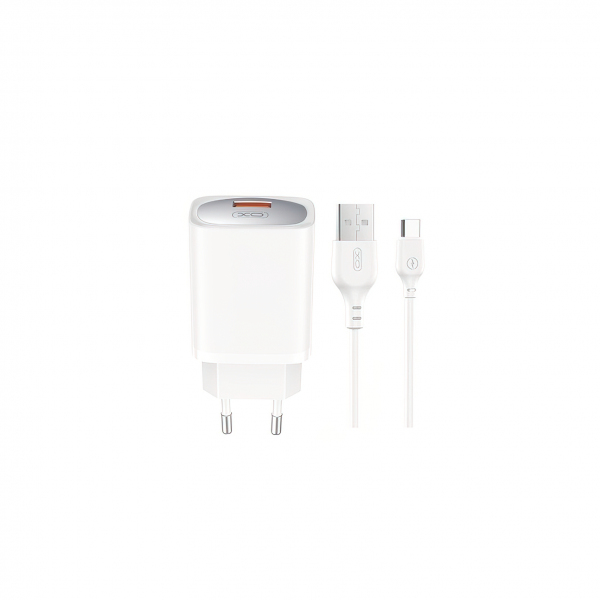 Incarcator Retea Cu Cablu USB-C XO Design CE19, 18W, 3A, 1 x USB-A, Alb