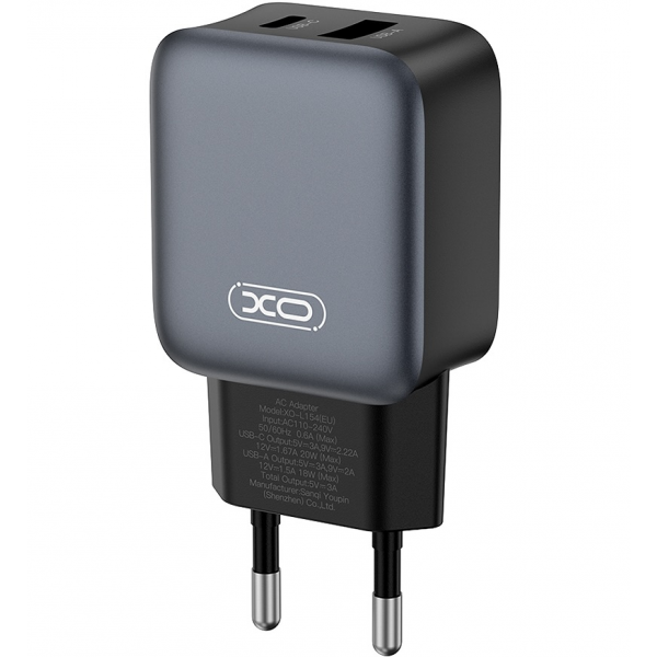 Incarcator Retea Cu Cablu Lightning XO Design L154, 20W, 3A, 1 x USB-A - 1 x USB-C, Negru