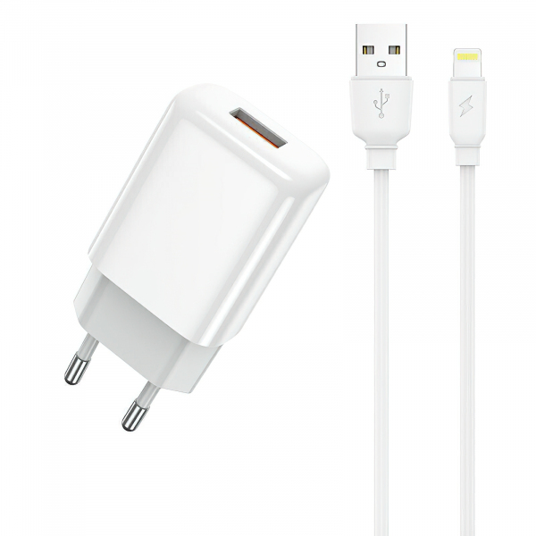 Incarcator Retea Cu Cablu Lightning Prestico F9S, 12W, 2.4A, 1 x USB-A, Alb