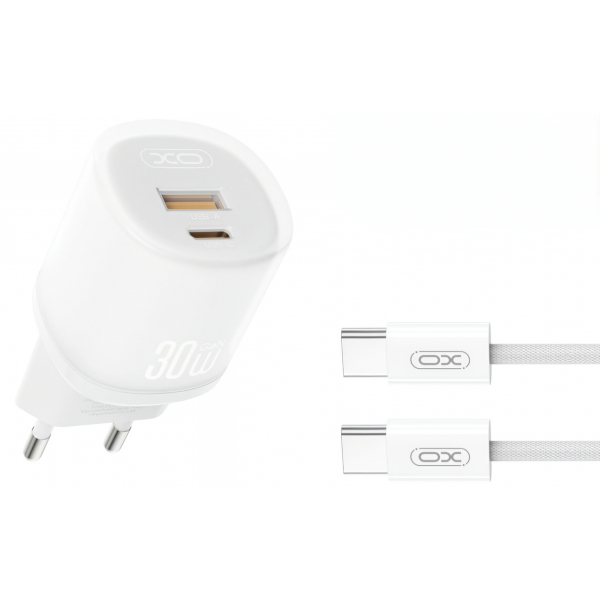Incarcator Retea Cu Cablu USB-C XO Design L151, 30W, 3A, 1 x USB-A - 1 x USB-C, Alb