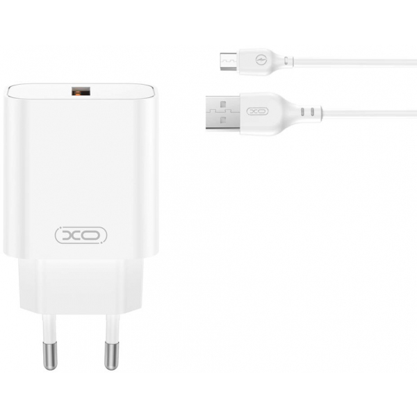 Incarcator Retea Cu Cablu microUSB XO Design CE33, 18W, 3A, 1 x USB-A, Alb