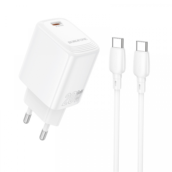 Incarcator Retea Cu Cablu USB-C Borofone BN26 Fuente, 20W, 3A, 1 x USB-C, Alb