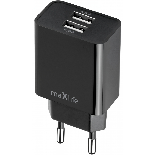 Incarcator Retea MaXlife MXTC-12, 24W, 2.4A, 2 x USB-A, Negru