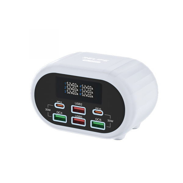 Incarcator Statie Relife RL-309U, 72W, 5A, 2 x USB-C - 4 x USB-A, Argintiu