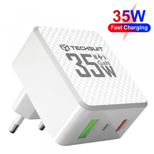 Incarcator Retea Techsuit CHPD173 Tiny, 35W, 3A, 1 x USB-A - 1 x USB-C, Alb