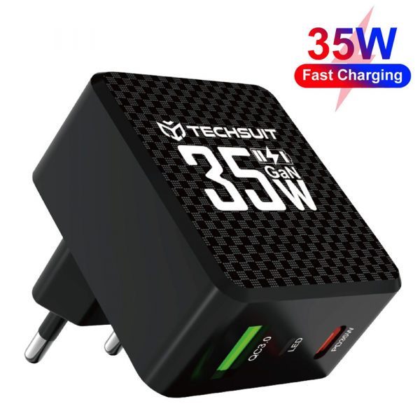 Incarcator Retea Techsuit CHPD173 Tiny, 35W, 3A, 1 x USB-A - 1 x USB-C, Negru