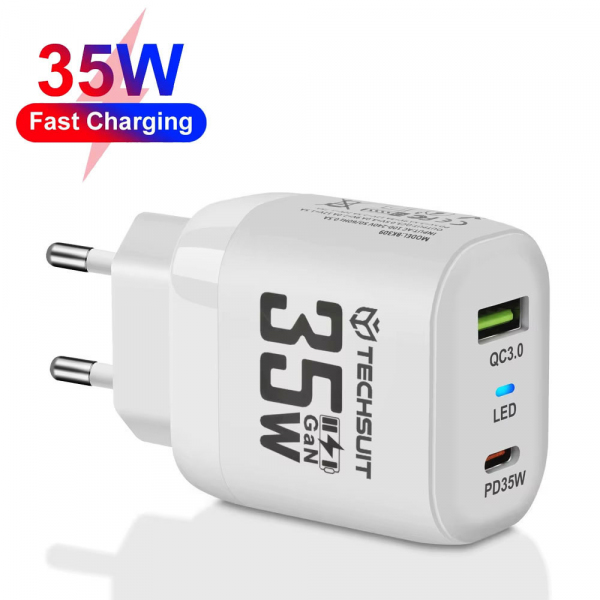 Incarcator Retea Techsuit CHPD174, 35W, 3A, 1 x USB-A - 1 x USB-C, Alb