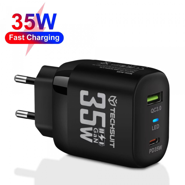 Incarcator Retea Techsuit CHPD174, 35W, 3A, 1 x USB-A - 1 x USB-C, Negru