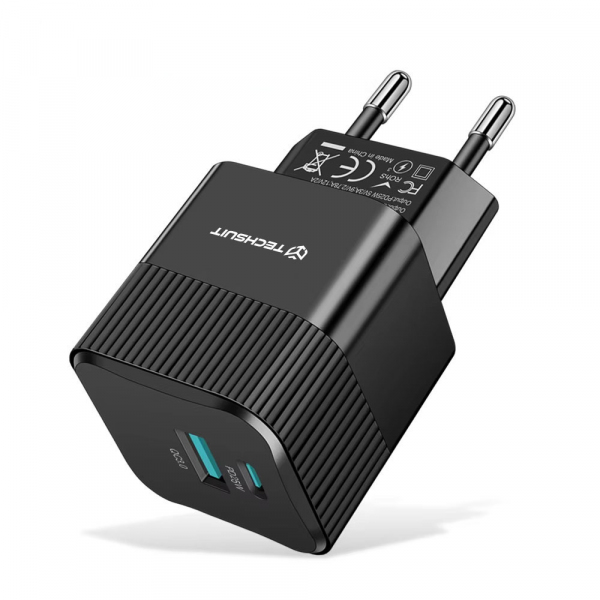 Incarcator Retea Techsuit CHPD216 Tiny, 25W, 3A, 1 x USB-A - 1 x USB-C, Negru