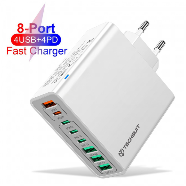 Incarcator Retea Techsuit CHPD224, 65W, 3.25A, 4 x USB-A - 4 x USB-C, Alb
