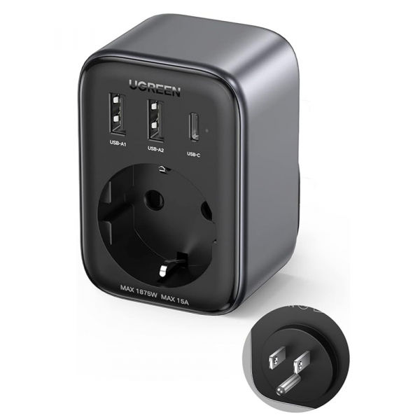 Incarcator Retea UGREEN 15289 US, 30W, 3A, 2 x USB-A - 1 x USB-C - 1 x Schuko, Negru