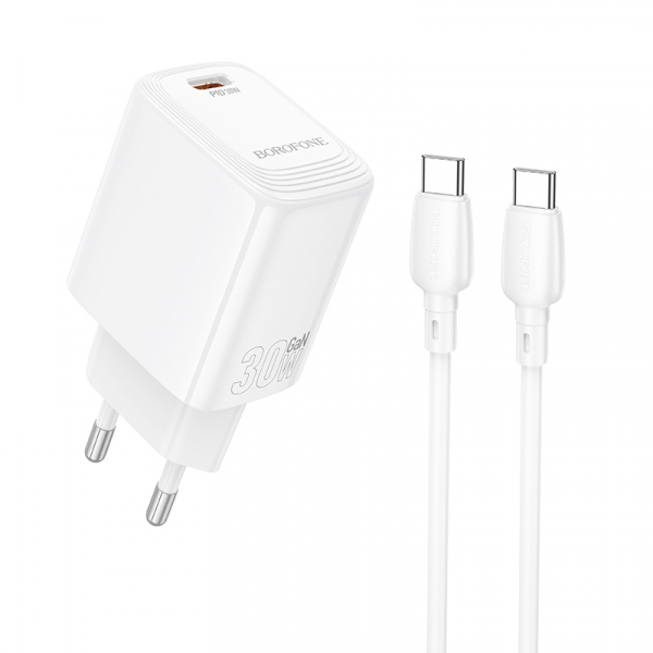 Incarcator Retea Cu Cablu USB-C Borofone BN28 Fuente, 30W, 3A, 1 x USB-C, Alb