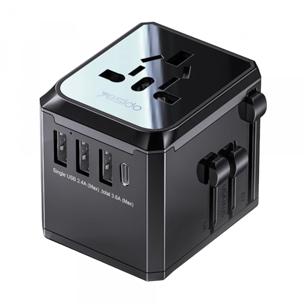 Incarcator Retea Yesido MC10 Travel, 12W, 2.4A, 1 x USB-C - 3 x USB-A, Negru