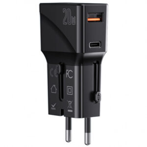 Incarcator Retea Yesido MC17 Travel, 20W, 3A, 1 x USB-A - 1 x USB-C, Negru