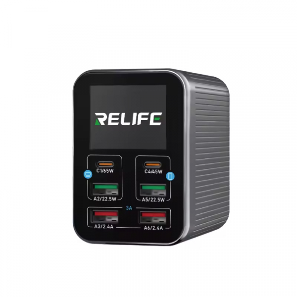 Incarcator Statie Relife Q4, 72W, 5A, 2 x USB-C - 4 x USB-A, Gri