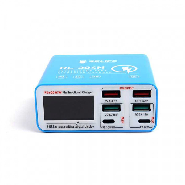 Incarcator Statie Relife RL-304N, 87W, 3A, 2 x USB-C - 4 x USB-A, Albastru