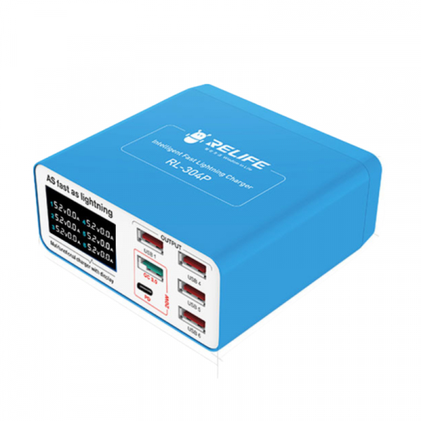 Incarcator Statie Relife RL-304P, 40W, 3A, 1 x USB-C - 5 x USB-A, Albastru