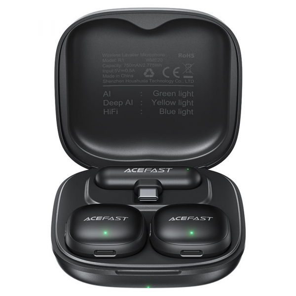 Lavaliera Acefast R1, USB-C, Set 2 bucati, Neagra