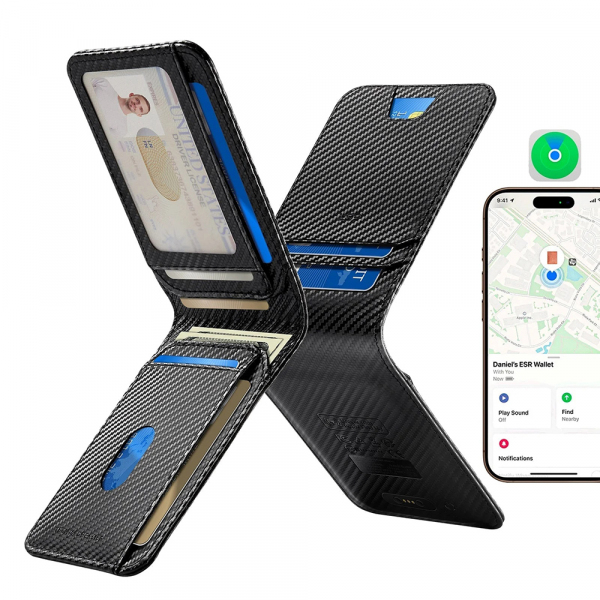 Portofel ESR Classic Geo Carbon cu functie Find My si Protectie RFID, Negru