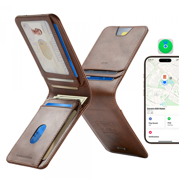 Portofel ESR Classic Geo cu functie Find My si Protectie RFID, Maro