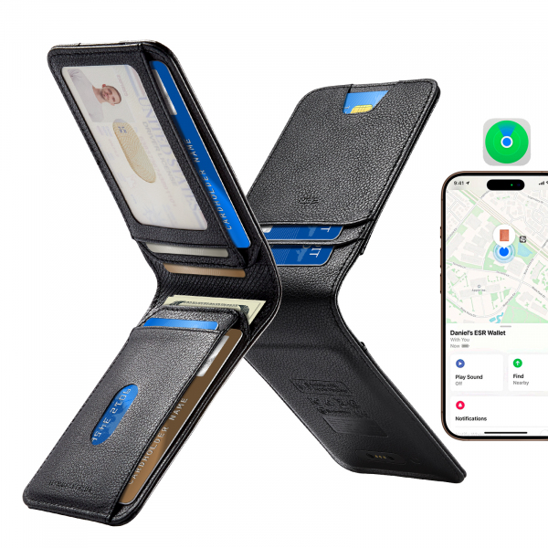 Portofel ESR Classic Geo cu functie Find My si Protectie RFID, Negru