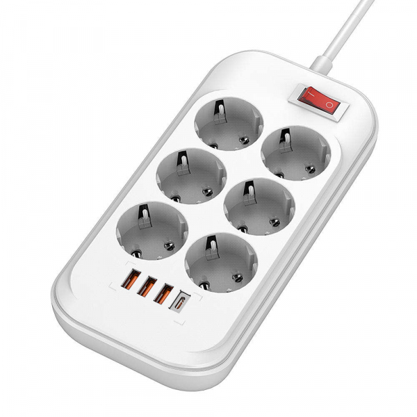 Prelungitor ColorWay, 6 x Schuko - 3 x USB-A - 1 x USB-C, Alb