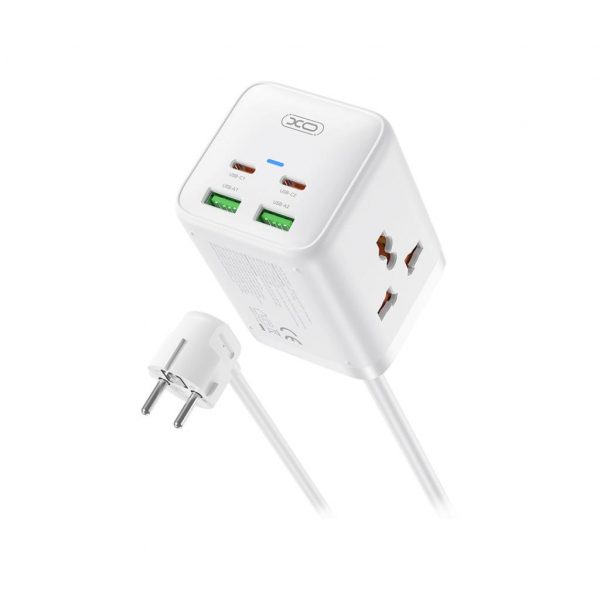 Prelungitor XO Design WL24, 2 x Priza - 2 x USB-A - 2 x USB-C, Alb