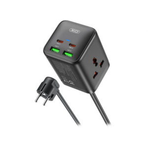Prelungitor XO Design WL24, 2 x Priza - 2 x USB-A - 2 x USB-C, Negru