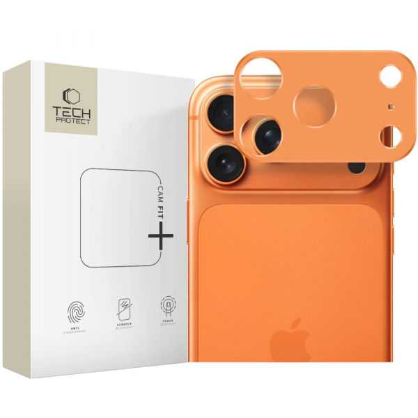 Rama protectie Camera Spate Tech-Protect Camalloy Fit+ pentru Apple iPhone 18 Pro Max / 17 Pro Max, Aluminiu, Portocalie