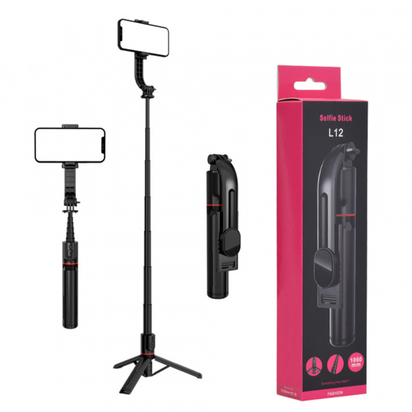 Selfie Stick Bluetooth Techsuit L12, Universal, Negru
