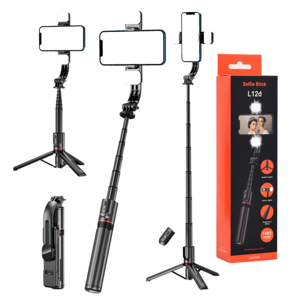 Selfie Stick Bluetooth Techsuit L12D, Universal, Negru
