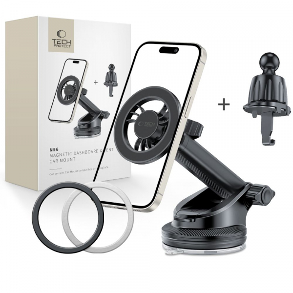 Suport Auto Magnetic Tech-Protect N56 2in1, Universal, Negru