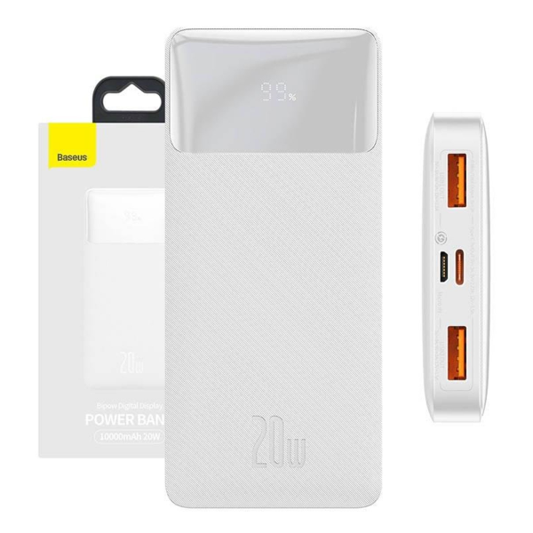 Baterie Externa Baseus Bipow, 10000mAh, 20W, QC + PD, 1 x USB-C - 2 x USB-A, Alba PPBD050502