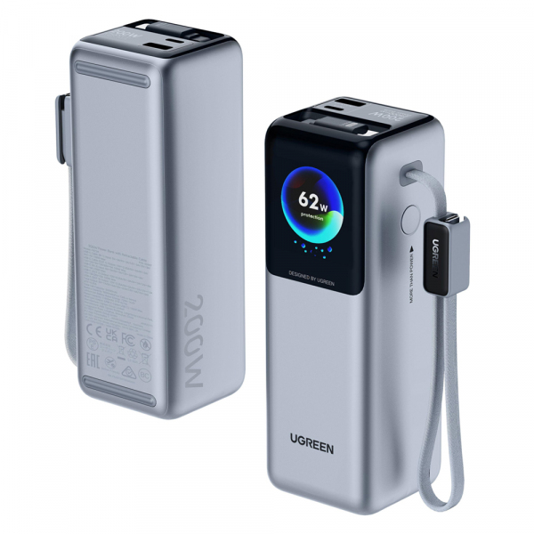 Baterie Externa UGREEN PB728 (75702B), 25000mAh, 200W, QC + PD, 1 x USB-A - 3 x USB-C, Gri