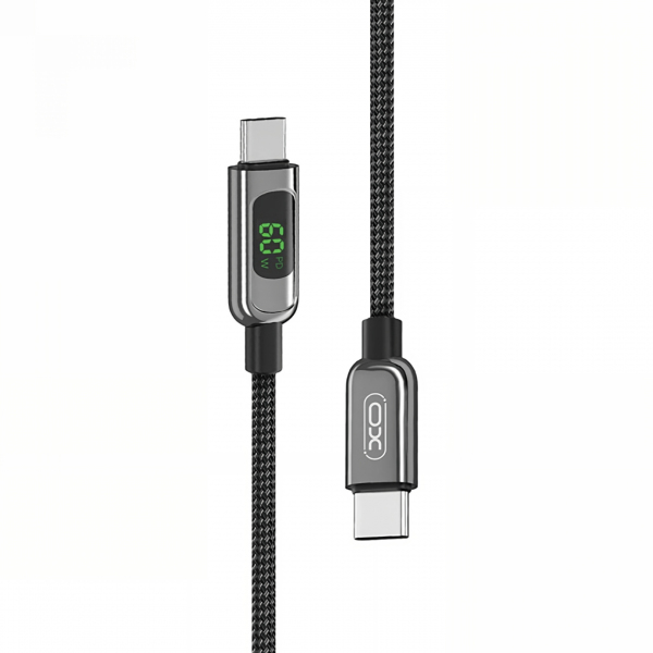 Cablu Date si Incarcare USB-C - USB-C XO Design NB-Q203B Display, 60W, 1m, Negru