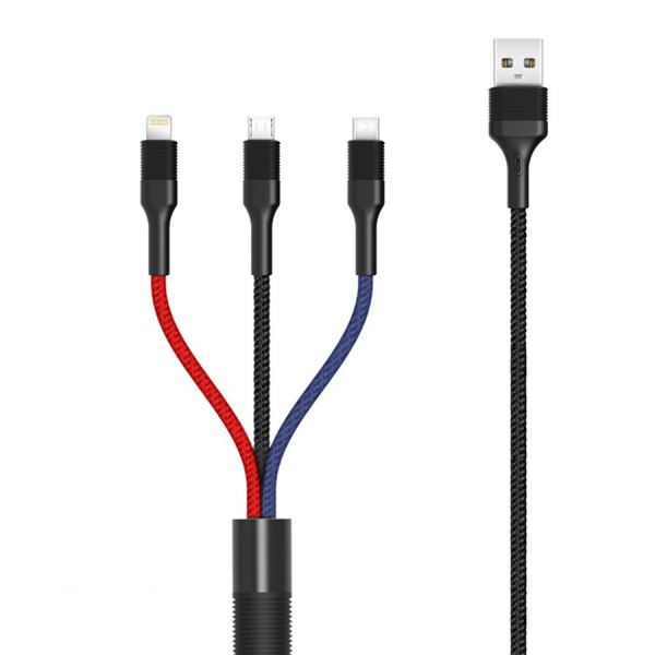Cablu Incarcare USB-A - Lightning / microUSB / USB-C XO Design NB54, 18W, 1.2m, Multicolor