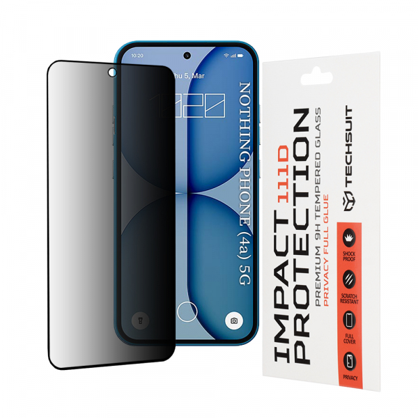 Folie de protectie Ecran Privacy Techsuit pentru Nothing Phone (4a), Sticla Securizata, Full Glue, 111D