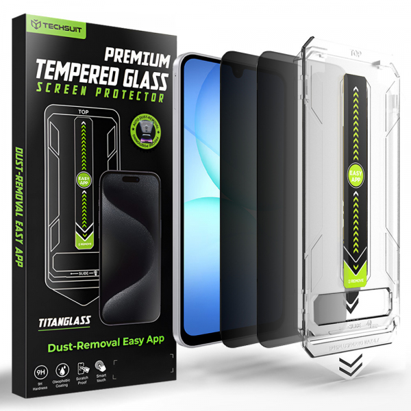 Folie de protectie Ecran Privacy Techsuit TitanGlass CrystalHD pentru Samsung Galaxy A17 5G A176, Sticla Securizata, Full Glue, Set 2 bucati
