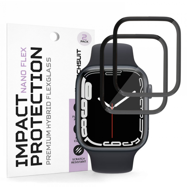Folie Protectie Techsuit Nano Flex pentru Apple Watch Series 9 / 8 / 7 45mm, Plastic, Set 2 bucati, Neagra