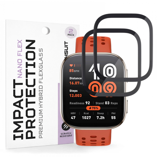 Folie Protectie Techsuit Nano Flex pentru Amazfit Bip 6, Set 2 bucati, Plastic, Neagra
