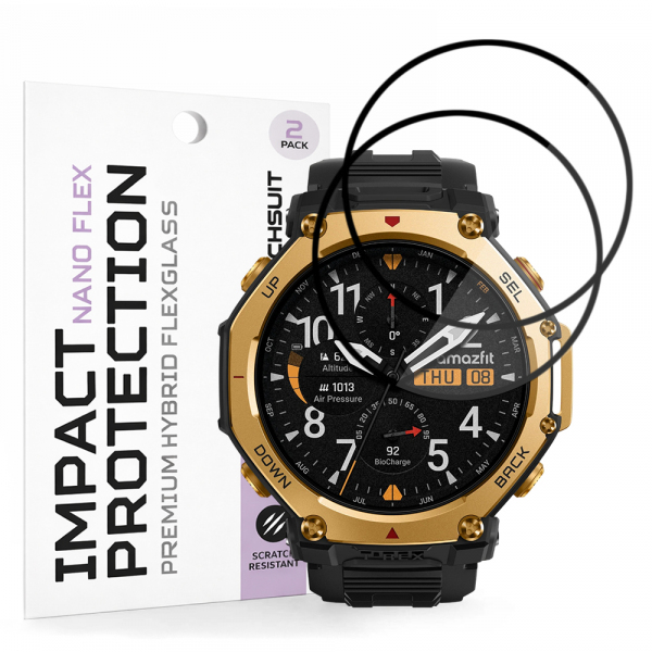 Folie Protectie Techsuit Nano Flex pentru Amazfit T-Rex 3 Pro 48mm, Set 2 bucati, Plastic, Neagra