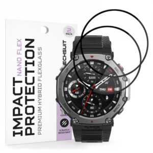 Folie Protectie Techsuit Nano Flex pentru Amazfit T-Rex 3, Set 2 bucati, Plastic, Neagra