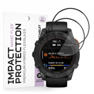 Folie Protectie Techsuit Nano Flex pentru Garmin Fenix 7 Pro Solar, Set 2 bucati, Plastic, Neagra