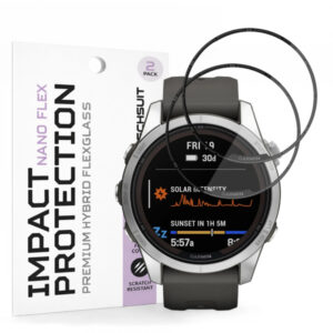 Folie Protectie Techsuit Nano Flex pentru Garmin Fenix 7S Pro Solar, Set 2 bucati, Plastic, Neagra
