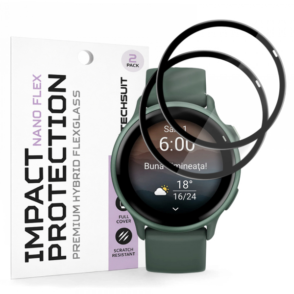 Folie Protectie Techsuit Nano Flex pentru Garmin vivoactive 6, Set 2 bucati, Plastic, Neagra