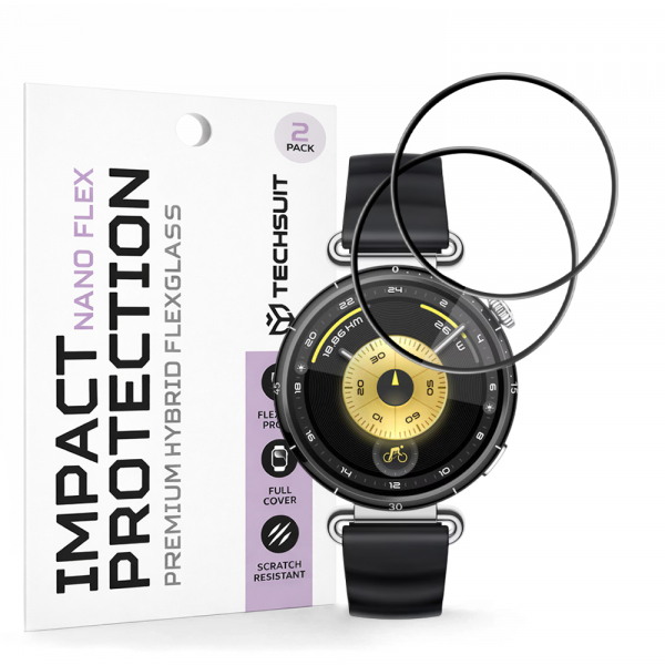 Folie Protectie Techsuit Nano Flex pentru Huawei Watch GT 6 41mm, Set 2 bucati, Plastic, Neagra